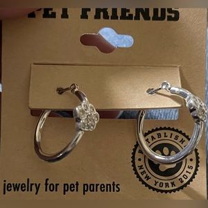 Silver Dog Paw Hoop Earrings